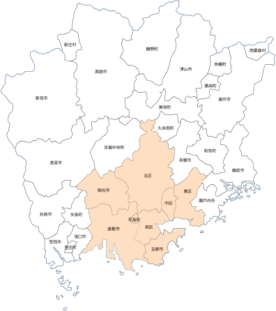 岡山県の地図